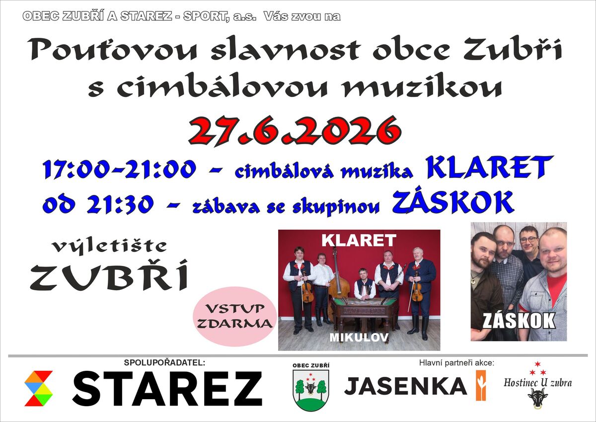 Pouťovou slavnost obce Zubří s cimbálovou muzikou